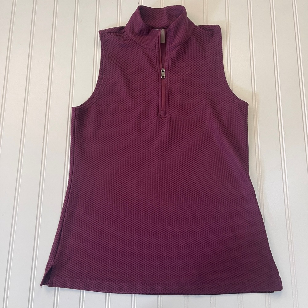 CALIA Sleeveless Golf Polo Top Womens XS Plum Purple Textured Quarter Zip Mesh